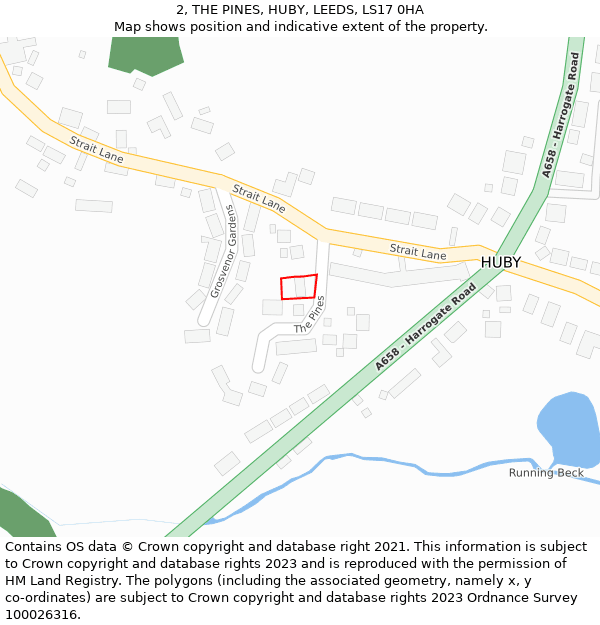 2, THE PINES, HUBY, LEEDS, LS17 0HA: Location map and indicative extent of plot