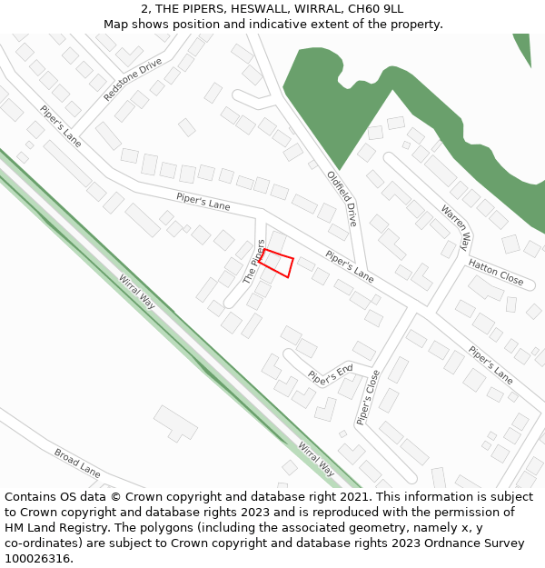 2, THE PIPERS, HESWALL, WIRRAL, CH60 9LL: Location map and indicative extent of plot