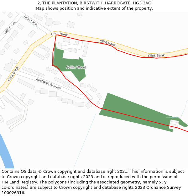 2, THE PLANTATION, BIRSTWITH, HARROGATE, HG3 3AG: Location map and indicative extent of plot