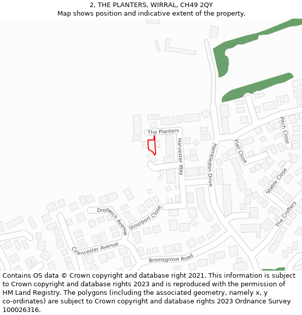 2, THE PLANTERS, WIRRAL, CH49 2QY: Location map and indicative extent of plot