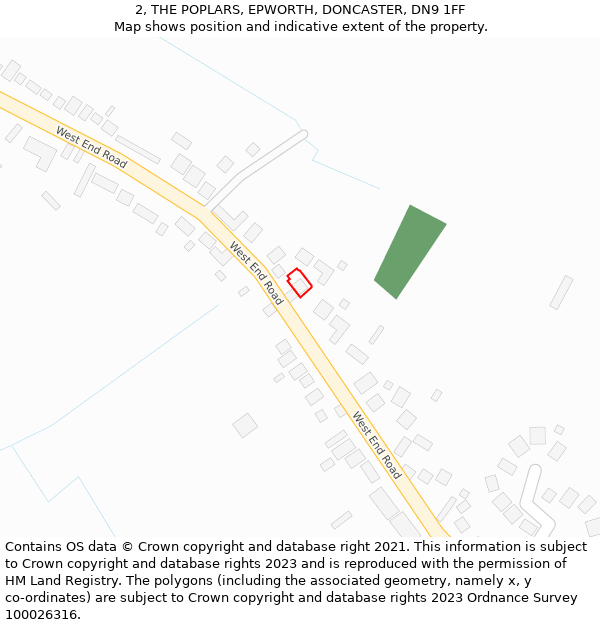 2, THE POPLARS, EPWORTH, DONCASTER, DN9 1FF: Location map and indicative extent of plot