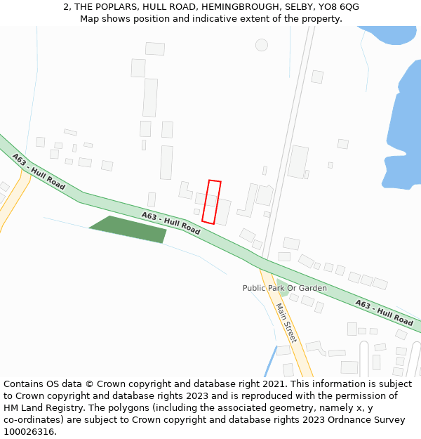 2, THE POPLARS, HULL ROAD, HEMINGBROUGH, SELBY, YO8 6QG: Location map and indicative extent of plot