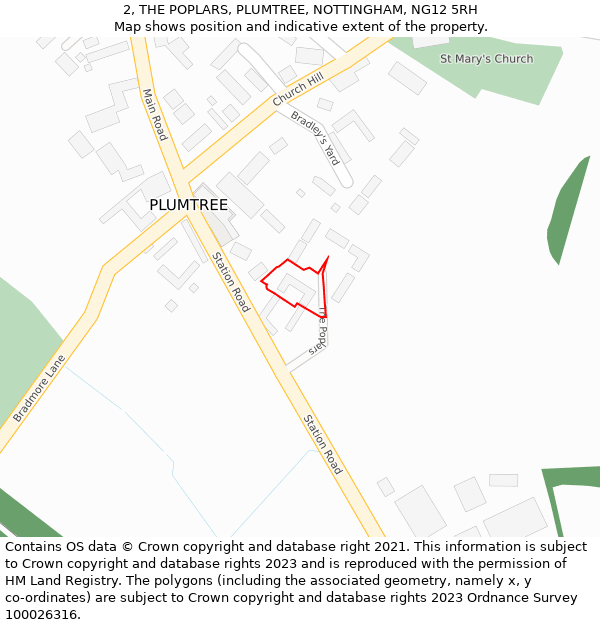 2, THE POPLARS, PLUMTREE, NOTTINGHAM, NG12 5RH: Location map and indicative extent of plot
