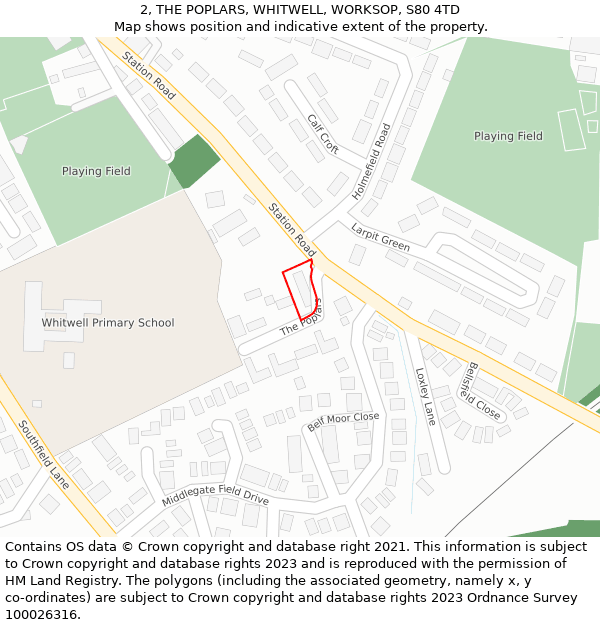 2, THE POPLARS, WHITWELL, WORKSOP, S80 4TD: Location map and indicative extent of plot