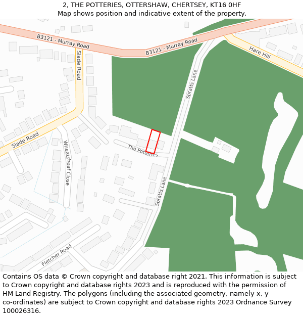 2, THE POTTERIES, OTTERSHAW, CHERTSEY, KT16 0HF: Location map and indicative extent of plot