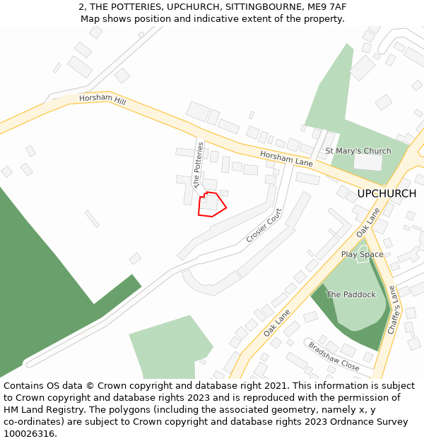 2, THE POTTERIES, UPCHURCH, SITTINGBOURNE, ME9 7AF: Location map and indicative extent of plot