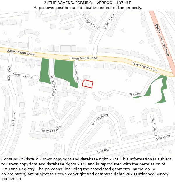 2, THE RAVENS, FORMBY, LIVERPOOL, L37 4LF: Location map and indicative extent of plot