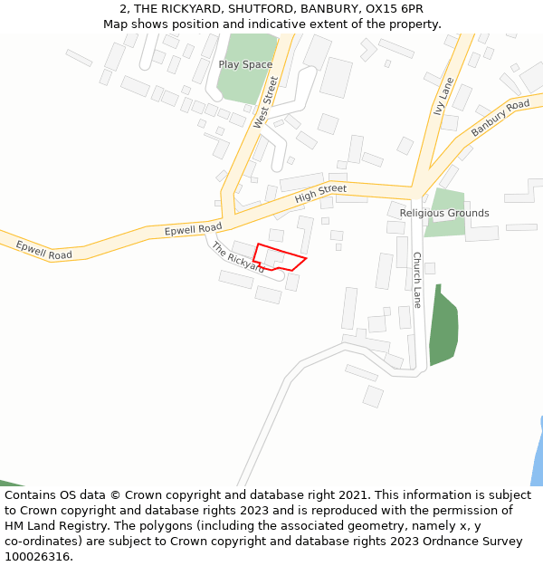 2, THE RICKYARD, SHUTFORD, BANBURY, OX15 6PR: Location map and indicative extent of plot