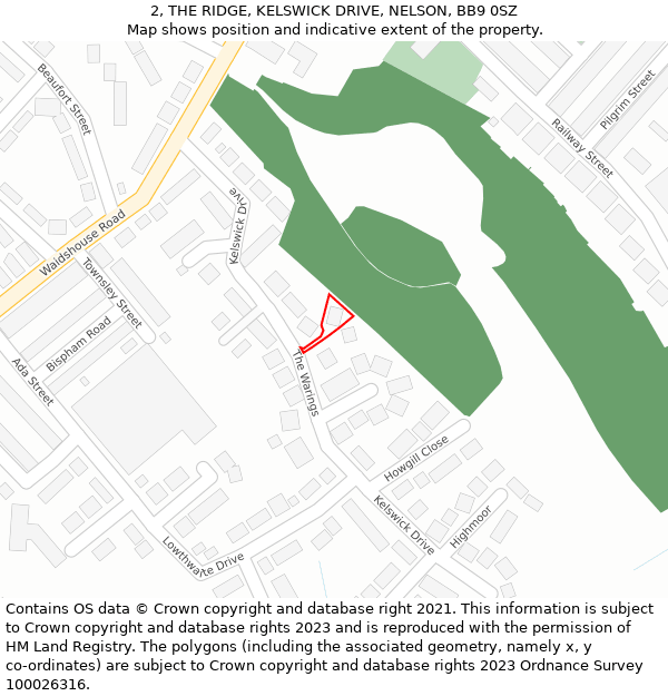 2, THE RIDGE, KELSWICK DRIVE, NELSON, BB9 0SZ: Location map and indicative extent of plot