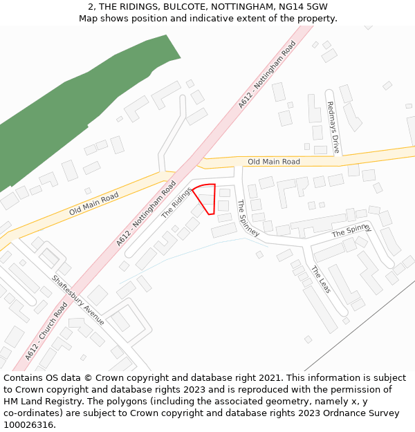 2, THE RIDINGS, BULCOTE, NOTTINGHAM, NG14 5GW: Location map and indicative extent of plot