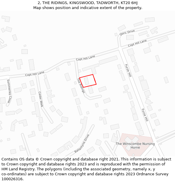 2, THE RIDINGS, KINGSWOOD, TADWORTH, KT20 6HJ: Location map and indicative extent of plot