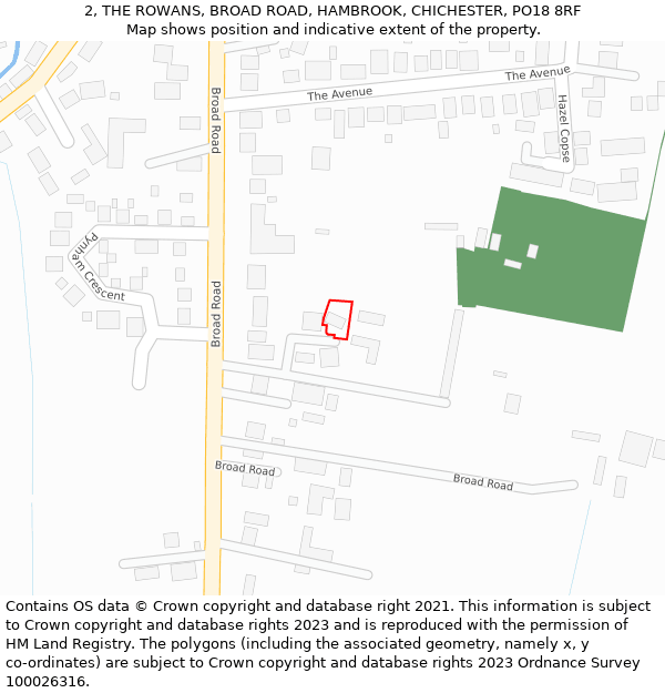 2, THE ROWANS, BROAD ROAD, HAMBROOK, CHICHESTER, PO18 8RF: Location map and indicative extent of plot