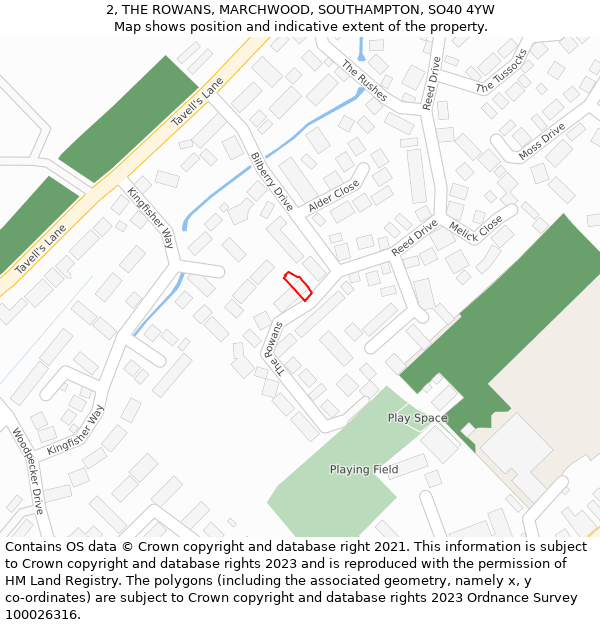 2, THE ROWANS, MARCHWOOD, SOUTHAMPTON, SO40 4YW: Location map and indicative extent of plot