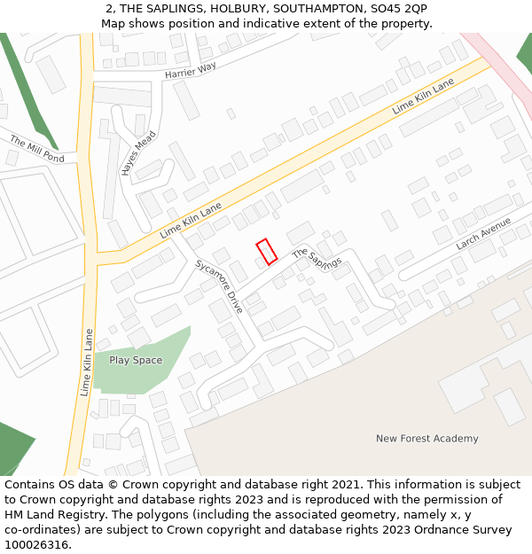 2, THE SAPLINGS, HOLBURY, SOUTHAMPTON, SO45 2QP: Location map and indicative extent of plot