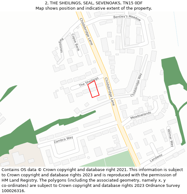 2, THE SHEILINGS, SEAL, SEVENOAKS, TN15 0DF: Location map and indicative extent of plot