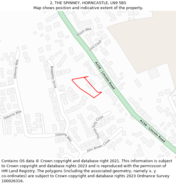 2, THE SPINNEY, HORNCASTLE, LN9 5BS: Location map and indicative extent of plot
