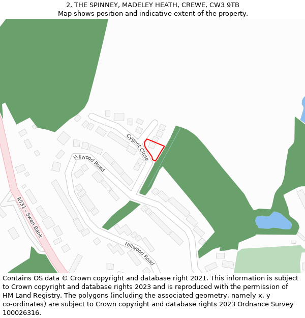 2, THE SPINNEY, MADELEY HEATH, CREWE, CW3 9TB: Location map and indicative extent of plot