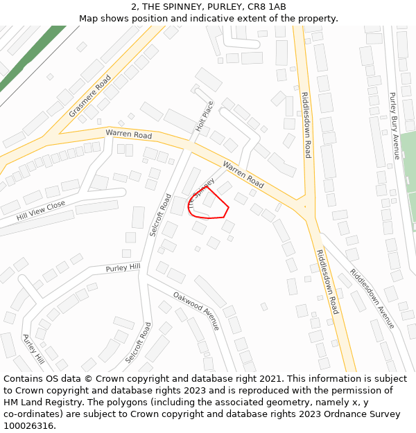 2, THE SPINNEY, PURLEY, CR8 1AB: Location map and indicative extent of plot