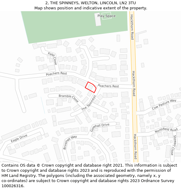 2, THE SPINNEYS, WELTON, LINCOLN, LN2 3TU: Location map and indicative extent of plot