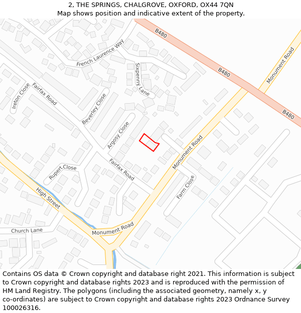 2, THE SPRINGS, CHALGROVE, OXFORD, OX44 7QN: Location map and indicative extent of plot