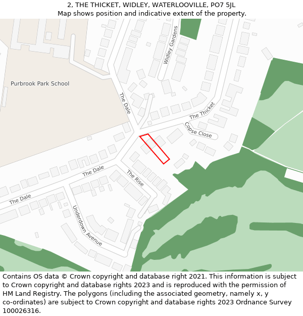 2, THE THICKET, WIDLEY, WATERLOOVILLE, PO7 5JL: Location map and indicative extent of plot
