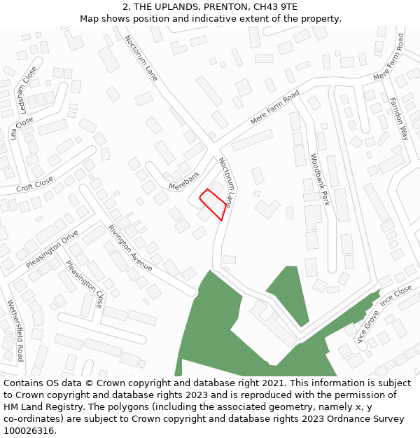 2, THE UPLANDS, PRENTON, CH43 9TE: Location map and indicative extent of plot