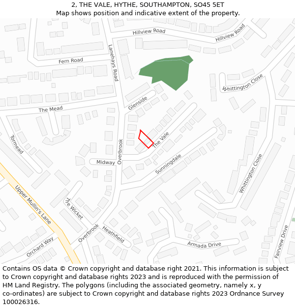 2, THE VALE, HYTHE, SOUTHAMPTON, SO45 5ET: Location map and indicative extent of plot