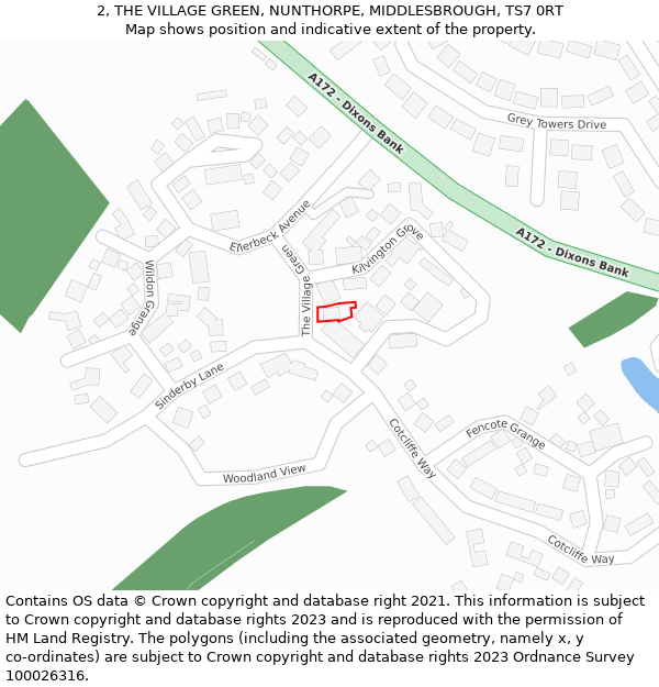 2, THE VILLAGE GREEN, NUNTHORPE, MIDDLESBROUGH, TS7 0RT: Location map and indicative extent of plot