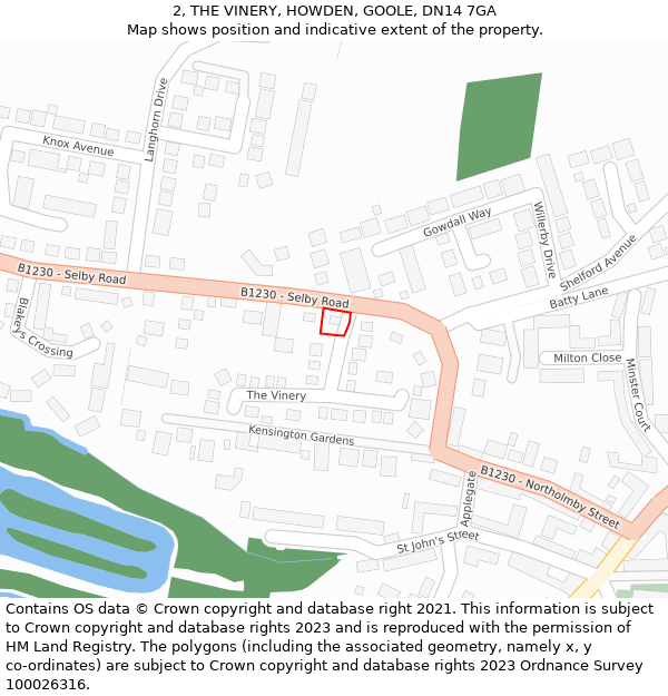 2, THE VINERY, HOWDEN, GOOLE, DN14 7GA: Location map and indicative extent of plot