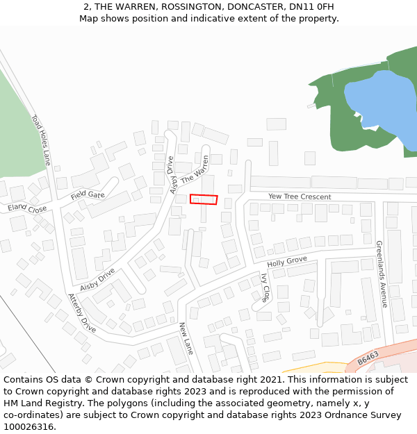 2, THE WARREN, ROSSINGTON, DONCASTER, DN11 0FH: Location map and indicative extent of plot