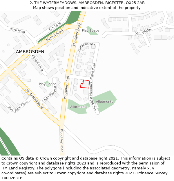 2, THE WATERMEADOWS, AMBROSDEN, BICESTER, OX25 2AB: Location map and indicative extent of plot