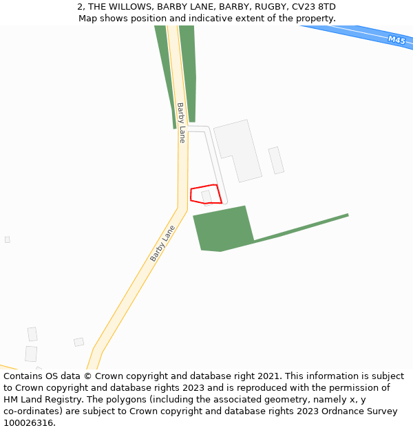 2, THE WILLOWS, BARBY LANE, BARBY, RUGBY, CV23 8TD: Location map and indicative extent of plot