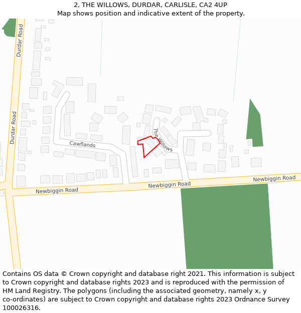 2, THE WILLOWS, DURDAR, CARLISLE, CA2 4UP: Location map and indicative extent of plot