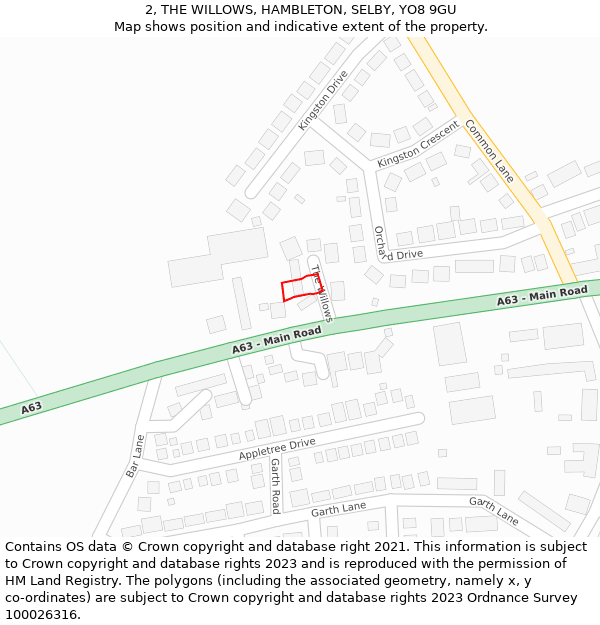 2, THE WILLOWS, HAMBLETON, SELBY, YO8 9GU: Location map and indicative extent of plot