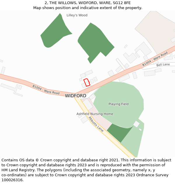 2, THE WILLOWS, WIDFORD, WARE, SG12 8FE: Location map and indicative extent of plot