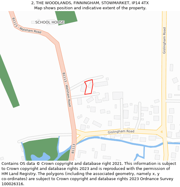 2, THE WOODLANDS, FINNINGHAM, STOWMARKET, IP14 4TX: Location map and indicative extent of plot