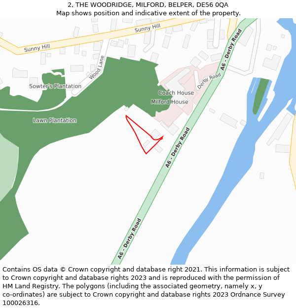 2, THE WOODRIDGE, MILFORD, BELPER, DE56 0QA: Location map and indicative extent of plot