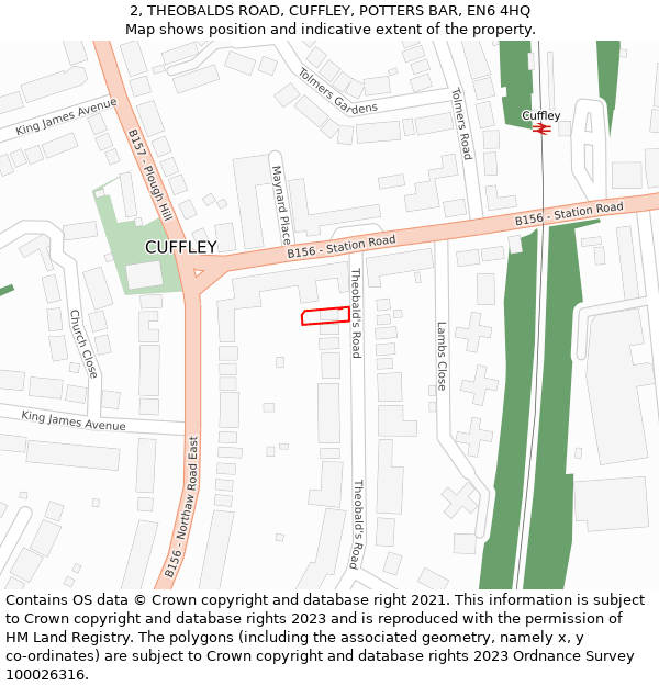 2, THEOBALDS ROAD, CUFFLEY, POTTERS BAR, EN6 4HQ: Location map and indicative extent of plot