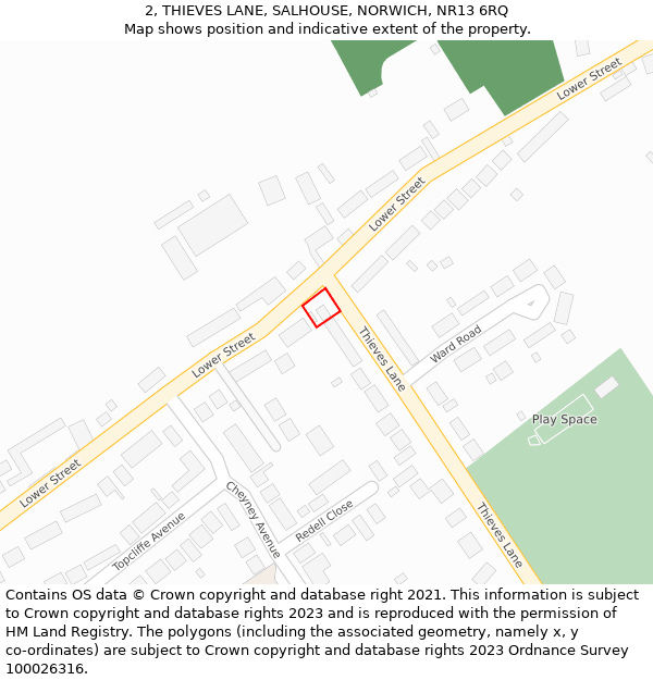 2, THIEVES LANE, SALHOUSE, NORWICH, NR13 6RQ: Location map and indicative extent of plot