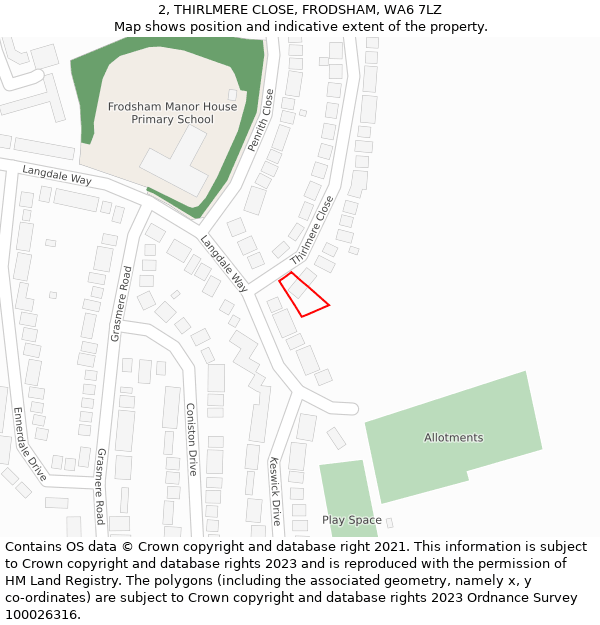 2, THIRLMERE CLOSE, FRODSHAM, WA6 7LZ: Location map and indicative extent of plot