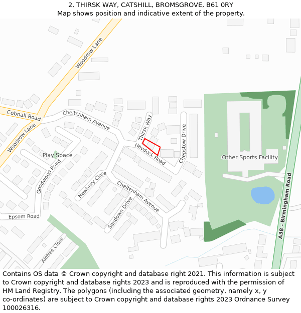 2, THIRSK WAY, CATSHILL, BROMSGROVE, B61 0RY: Location map and indicative extent of plot