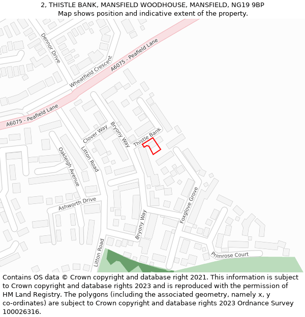 2, THISTLE BANK, MANSFIELD WOODHOUSE, MANSFIELD, NG19 9BP: Location map and indicative extent of plot