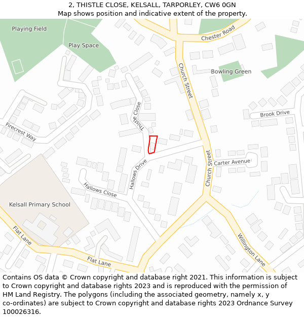 2, THISTLE CLOSE, KELSALL, TARPORLEY, CW6 0GN: Location map and indicative extent of plot