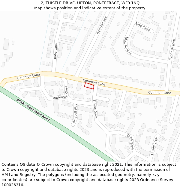 2, THISTLE DRIVE, UPTON, PONTEFRACT, WF9 1NQ: Location map and indicative extent of plot