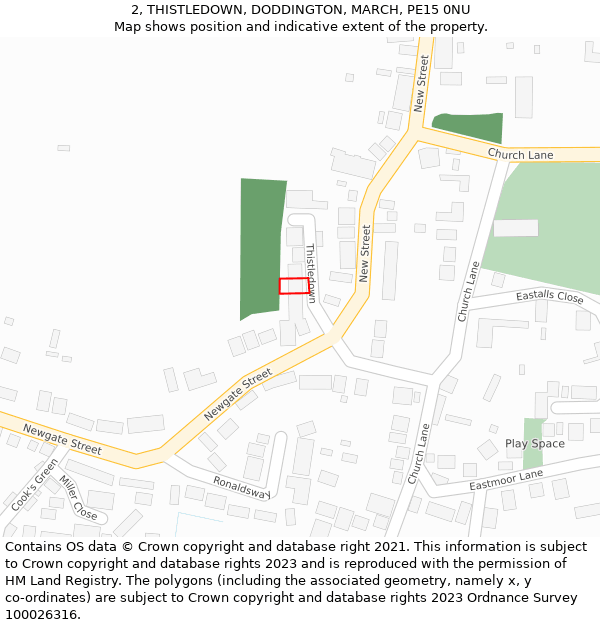 2, THISTLEDOWN, DODDINGTON, MARCH, PE15 0NU: Location map and indicative extent of plot