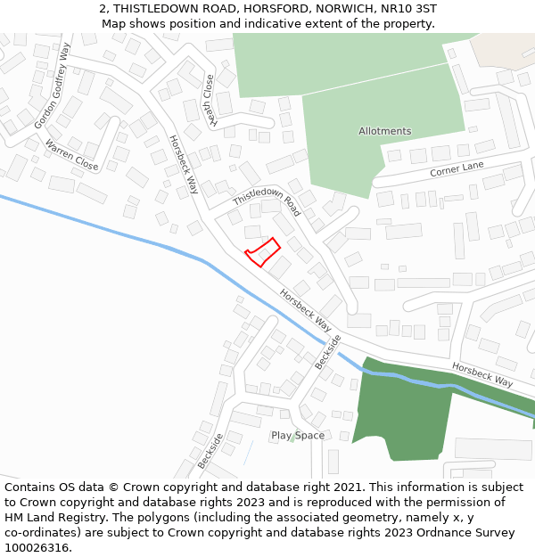 2, THISTLEDOWN ROAD, HORSFORD, NORWICH, NR10 3ST: Location map and indicative extent of plot