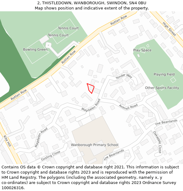 2, THISTLEDOWN, WANBOROUGH, SWINDON, SN4 0BU: Location map and indicative extent of plot