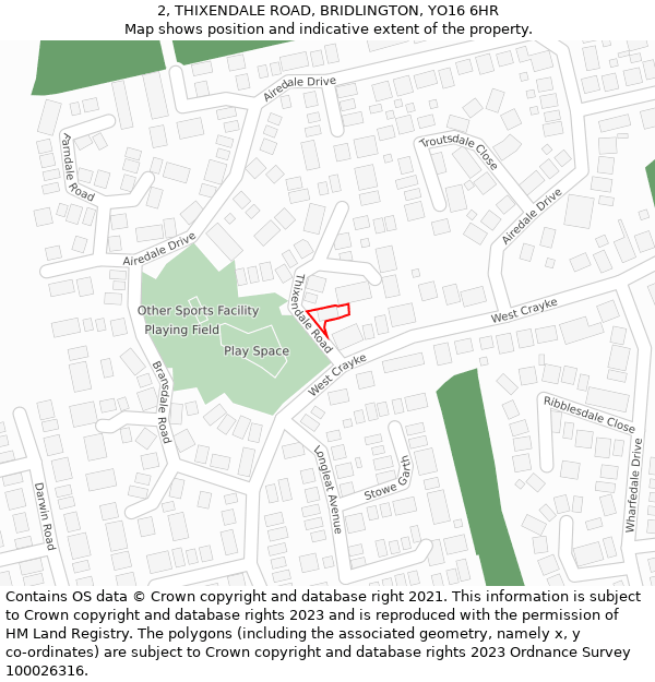 2, THIXENDALE ROAD, BRIDLINGTON, YO16 6HR: Location map and indicative extent of plot