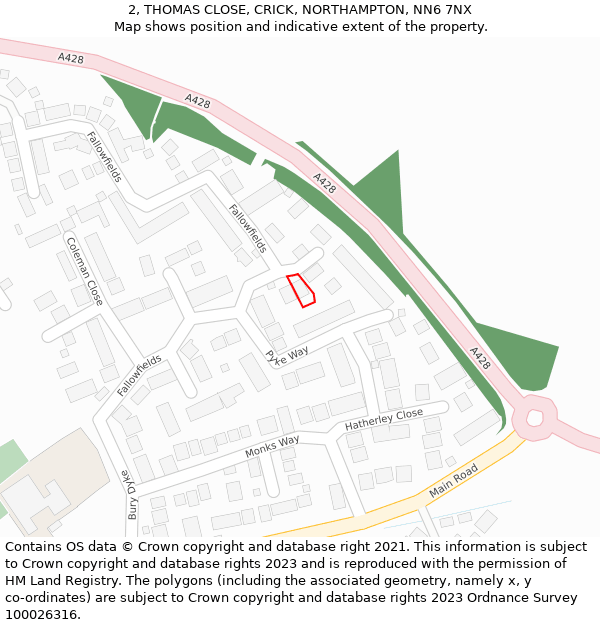 2, THOMAS CLOSE, CRICK, NORTHAMPTON, NN6 7NX: Location map and indicative extent of plot