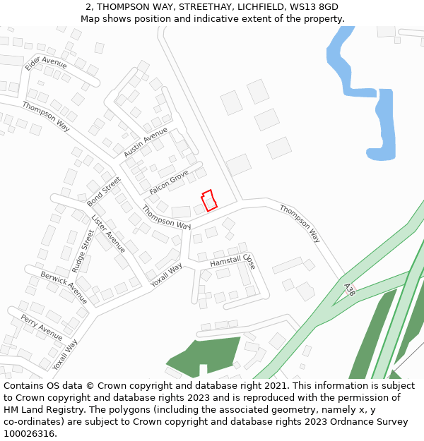 2, THOMPSON WAY, STREETHAY, LICHFIELD, WS13 8GD: Location map and indicative extent of plot